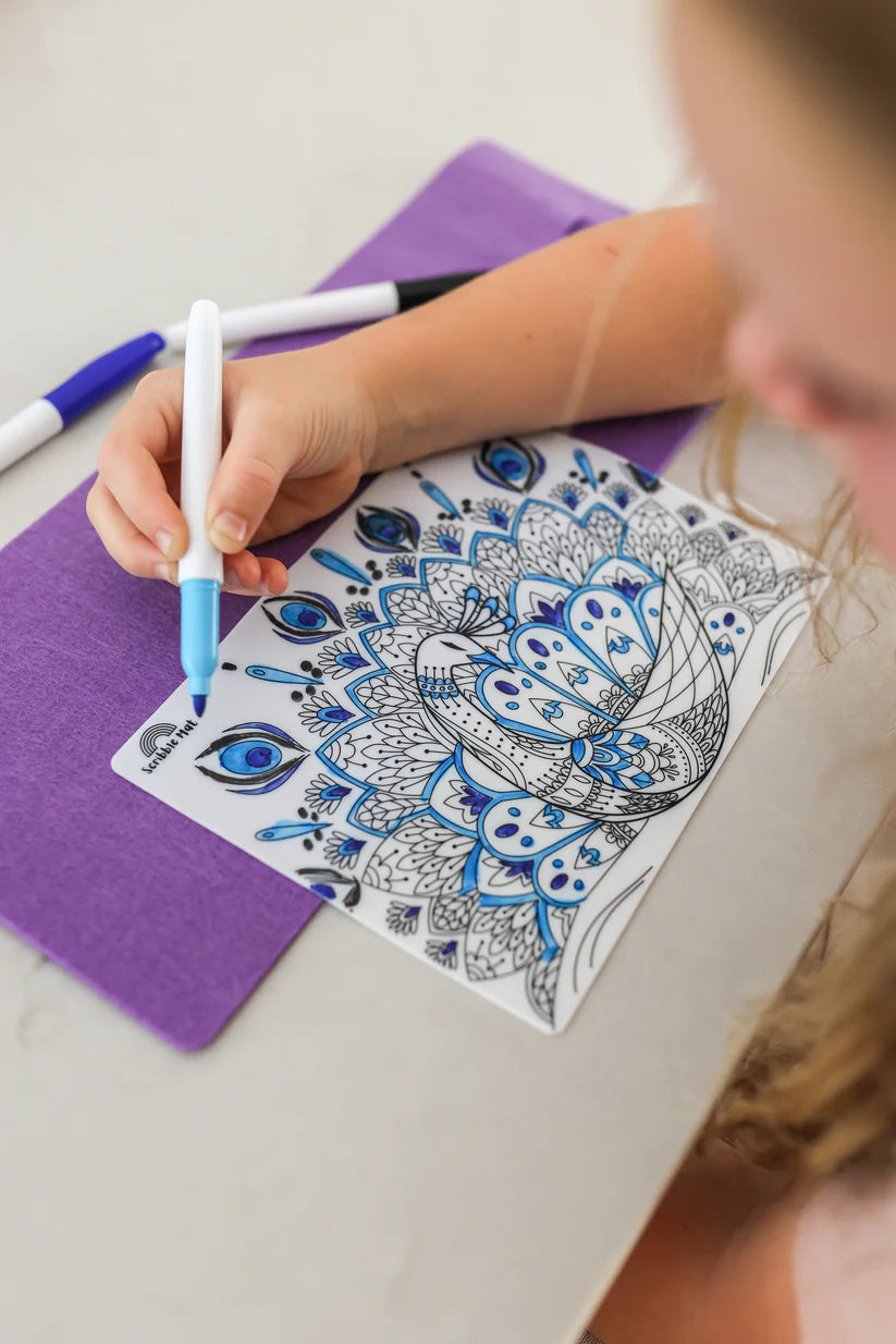 20x15cm Silicone Scribble Mat - Peacock Mandala